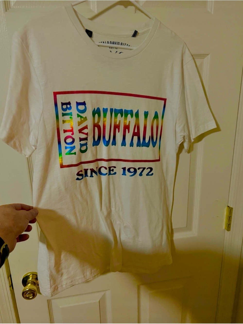 Buffalo David Bitton White Short Sleeve Tee with Rainbow Graphic